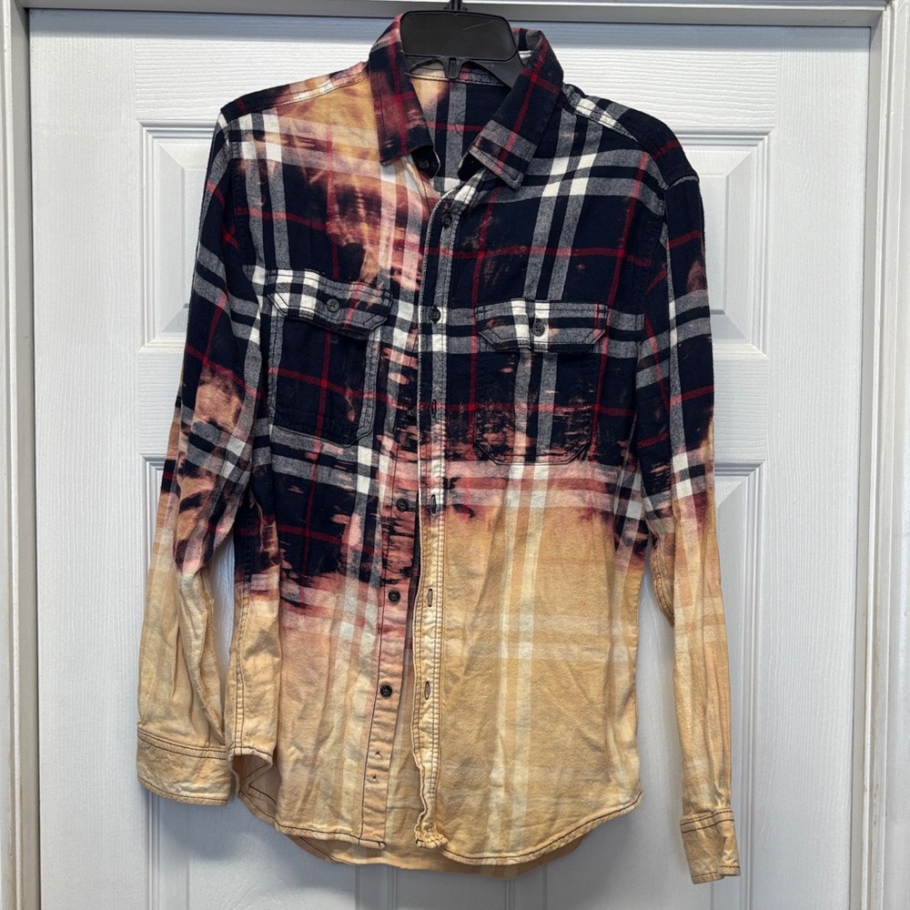 Women’s Plaid Flannel Shirt hombre and splattered-Navy, Burgundy and Cream